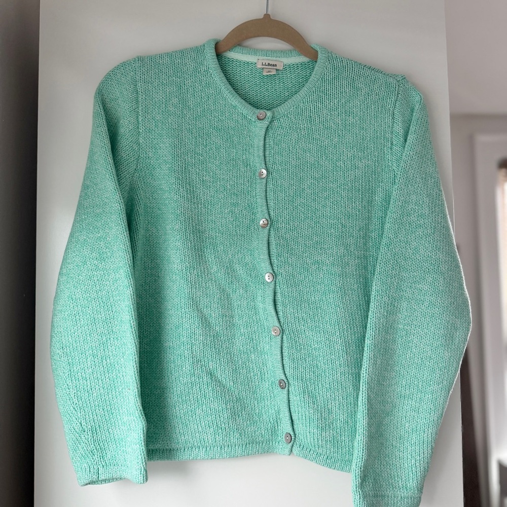 LL BEAN | VINTAGE AQUA TEAL COTTON BUTTON UP CARDIGAN SIZE MEDIUM